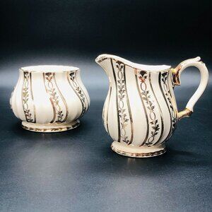 Sadler England Golden Swirl Garland Creamer Open Sugar Bowl Set Christmas Table